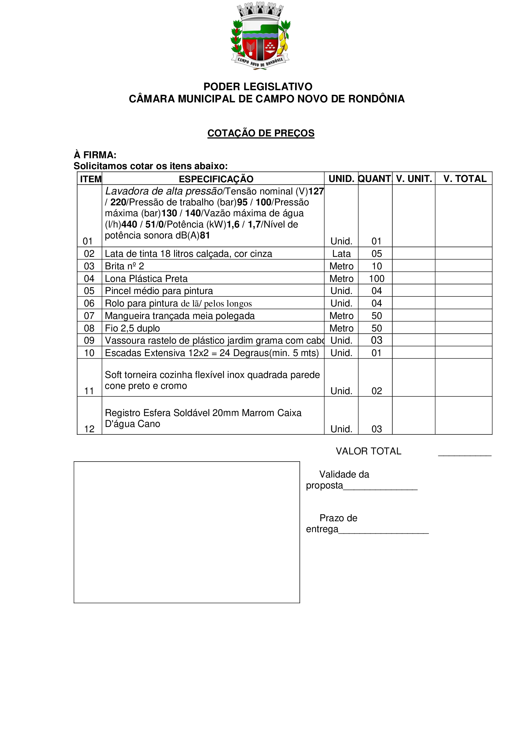 COTAÇÃO DE PREÇOS