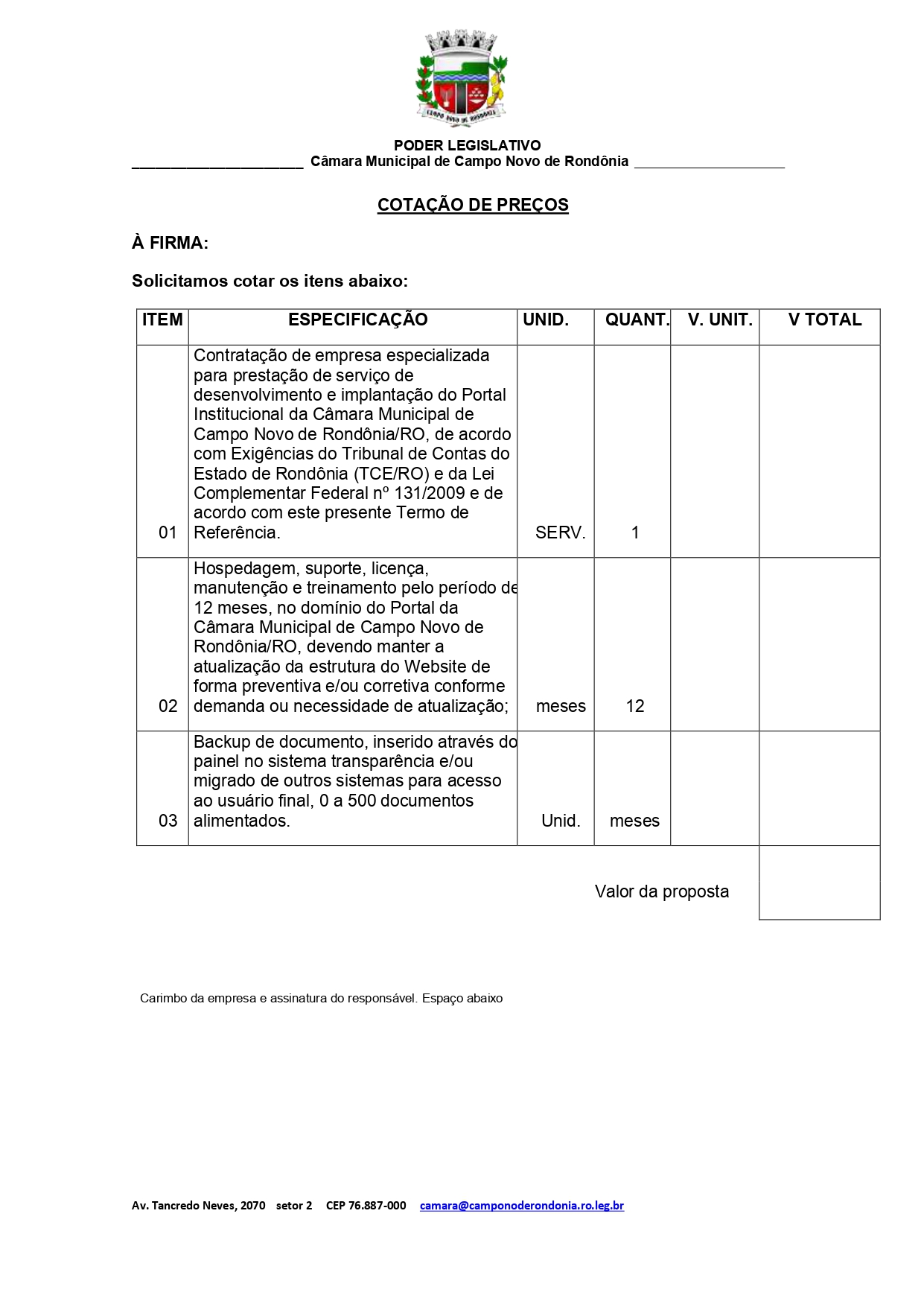 COTAÇÃO DE PREÇOS