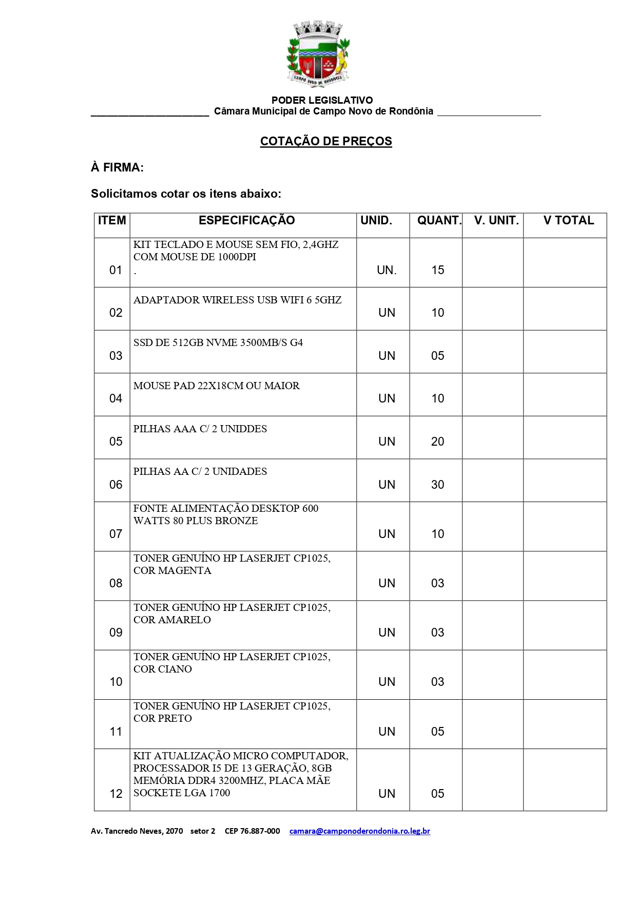 COTAÇÃO DE PREÇOS