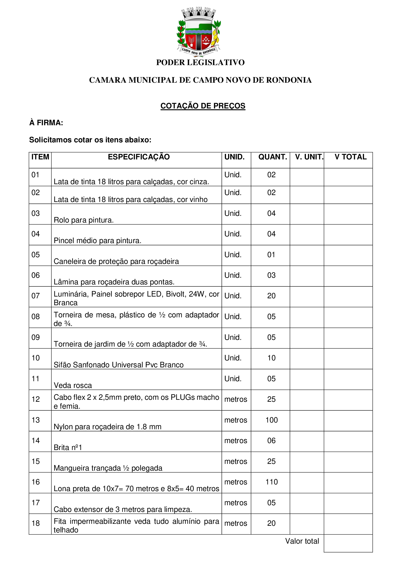 COTAÇÃO DE PREÇOS