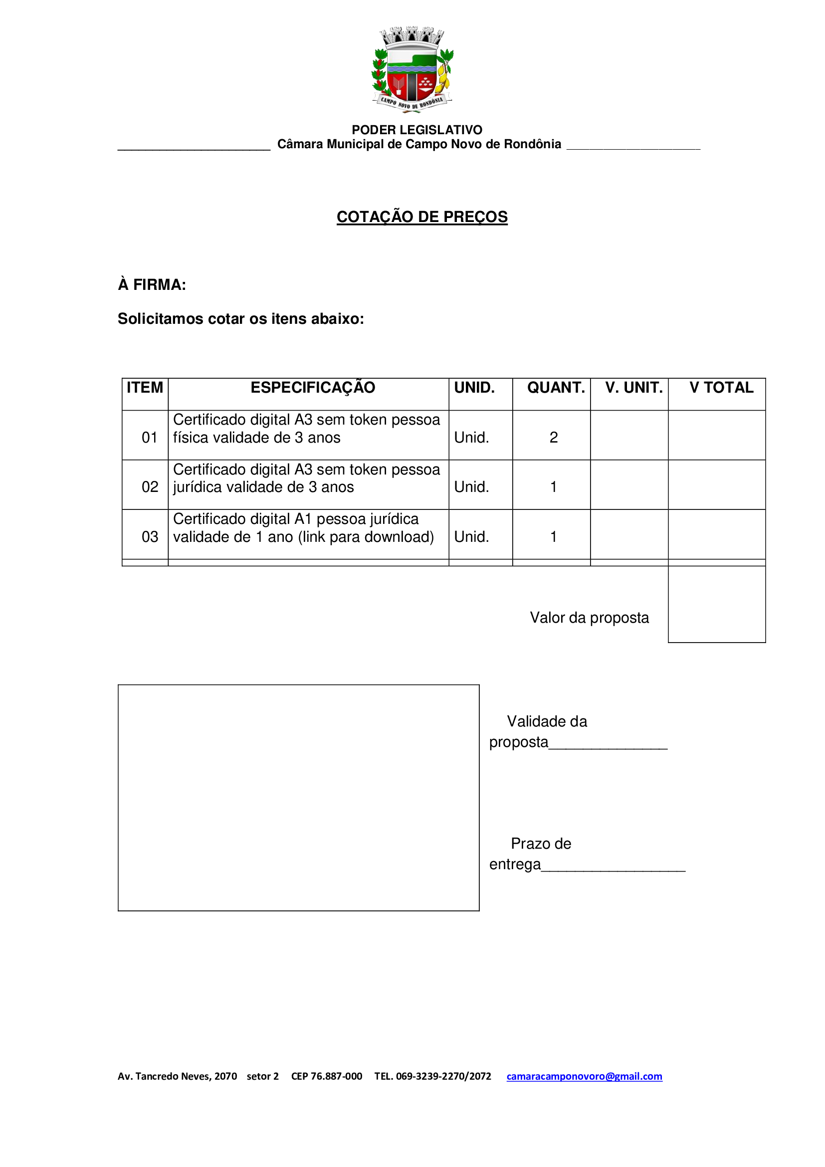 COTAÇÃO DE PREÇOS