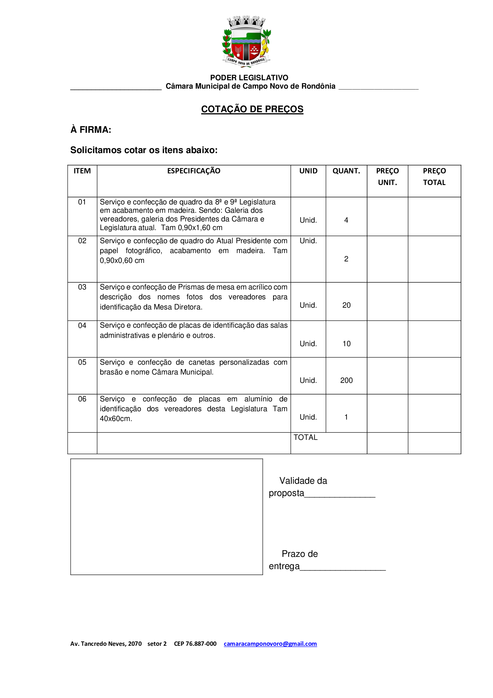 COTAÇÃO DE PREÇOS