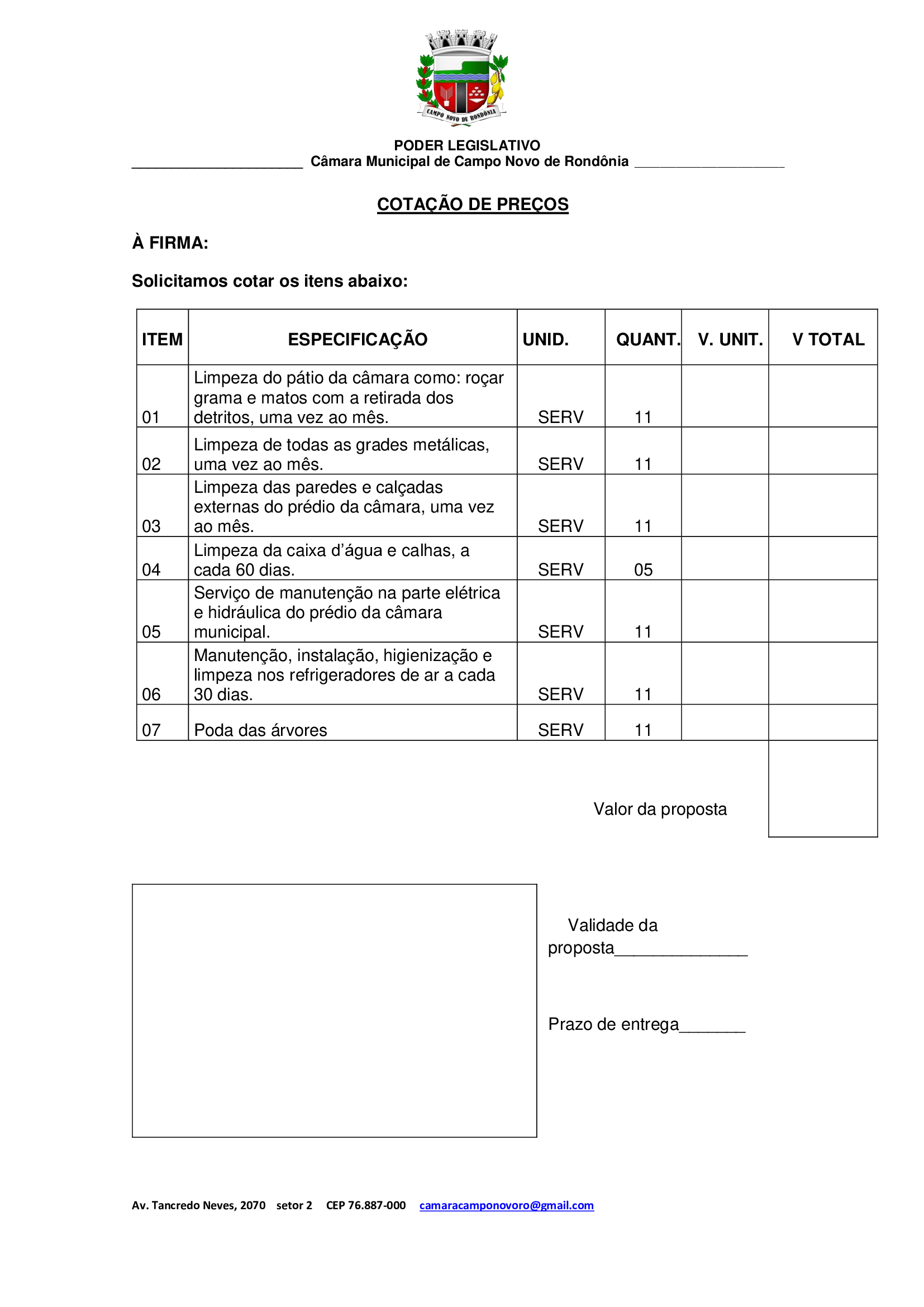 COTAÇÃO DE PREÇOS (CANCELADA)