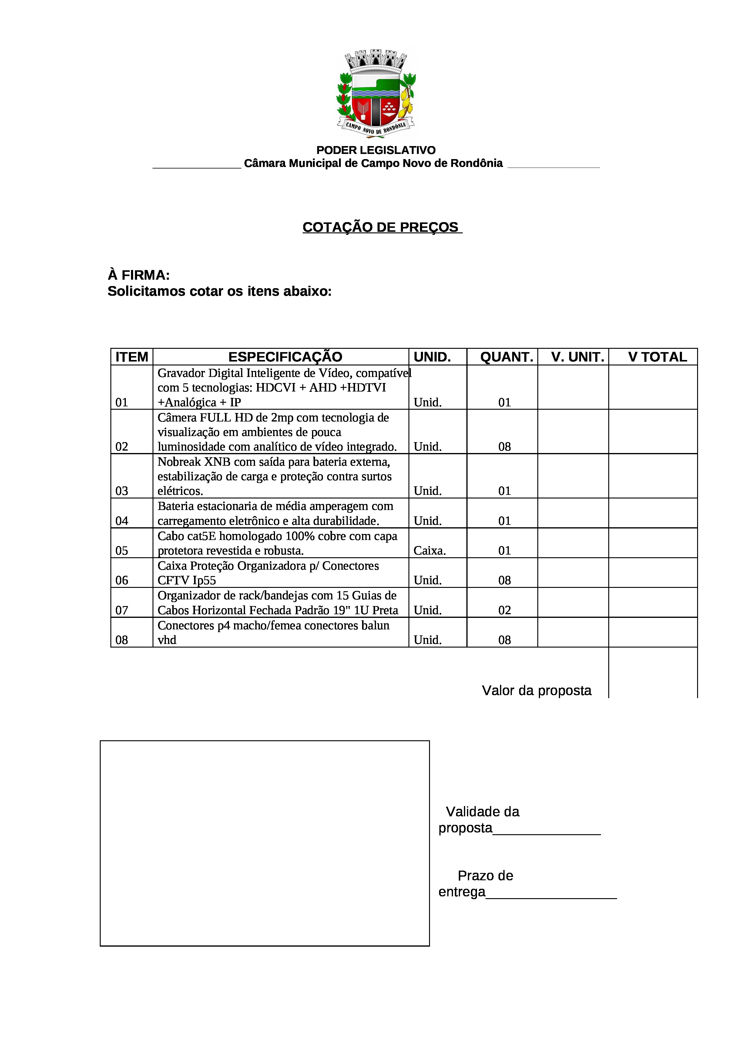 COTAÇÃO DE PREÇOS CÂMERAS